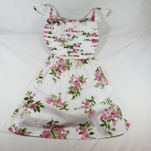 Blu Pepper Dress Womens Small White Pink Floral Pleated Sundress Sleeveless A-Li